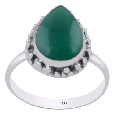 Alluring Rawa Work Pattern Around Green Onyx Pear Shape 925 Sterling Solid Silver Ring - R3402616-27