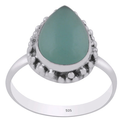Alluring Rawa Work Pattern Around Aqua Chalcedony Pear Shape 925 Sterling Solid Silver Ring - R3402616-28