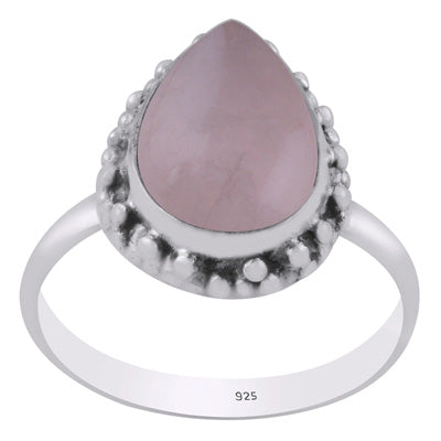 Alluring Rawa Work Pattern Around Rose Quartz Pear Shape 925 Sterling Solid Silver Ring - R3402616-34