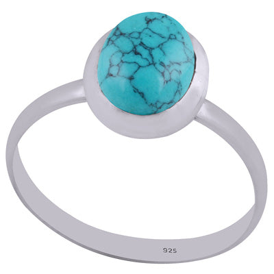 Beautiful Gemstone Turquoise Round Shape 925 Sterling Solid Silver Ring - R3402632-33