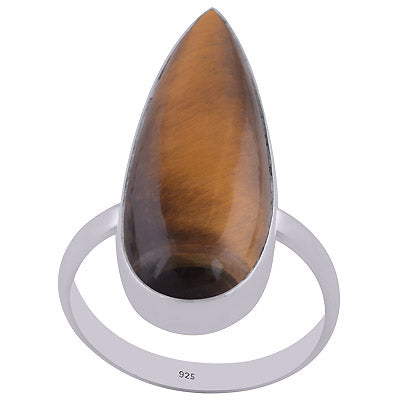 Alluring Elongated Gemstone Tiger's Eye Pear Shape 925 Sterling Solid Silver Ring - R3402646-15