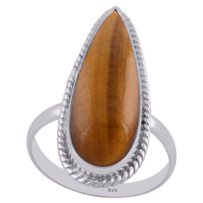 Stunning Textured Wire Around Tiger's Eye Pear Shape 925 Sterling Solid Silver Ring - R3402650-16