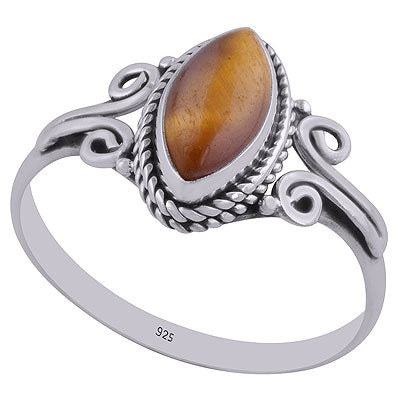 Gorgeous Twisted Coil Wire Work Around Tiger's Eye Marquise Shape 925 Sterling Solid Silver Ring - R3402652-33