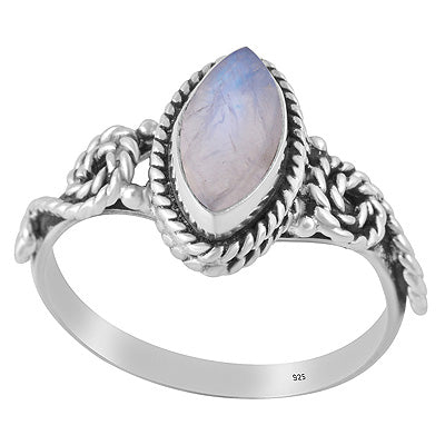 Alluring Handwork Around Rainbow Moonstone Marquise Shape 925 Sterling Solid Silver Ring - R3402653-54