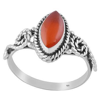 Alluring Handwork Around Carnelian Marquise Shape 925 Sterling Solid Silver Ring - R3402653-57