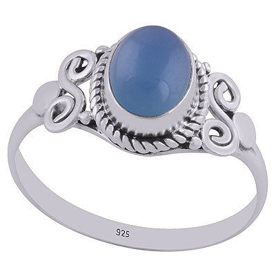 Gorgeous Coil Work Around Blue Chalcedony Oval Shape 925 Sterling Solid Silver Ring - R3402655-43