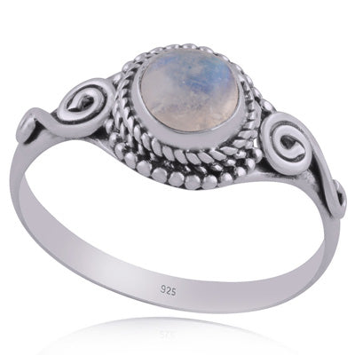 Beautiful Coil Work Around Rainbow Moonstone Round Shape 925 Sterling Solid Silver Ring - R3402662-10
