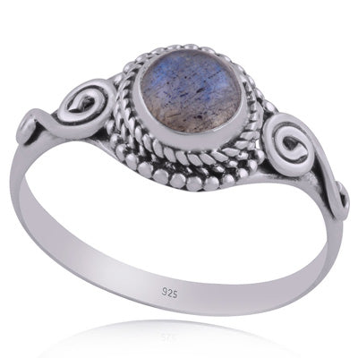 Beautiful Coil Work Around Labradorite Round Shape 925 Sterling Solid Silver Ring - R3402662-15