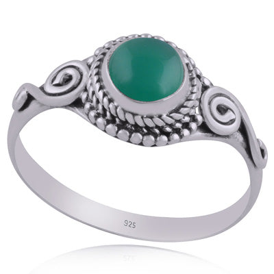 Beautiful Coil Work Around Green Onyx Round Shape 925 Sterling Solid Silver Ring - R3402662-22