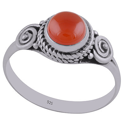 Unique Wire Work Around Carnelian Round Shape 925 Sterling Solid Silver Ring - R3402663-26