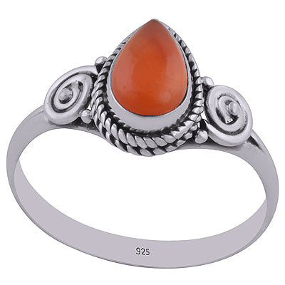Authentic Coil & Rawa Work Around Carnelian Pear Shape 925 Sterling Solid Silver Ring - R3402664-22