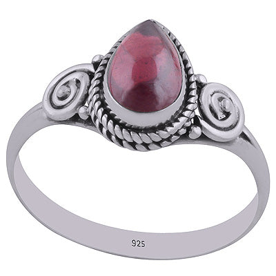 Authentic Coil & Rawa Work Around Garnet Pear Shape 925 Sterling Solid Silver Ring - R3402664-5