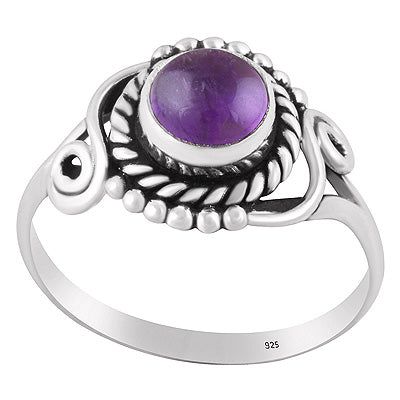 Beautifully Handcrafted Work Around Amethyst Round Shape 925 Sterling Solid Silver Ring - R3402666-1