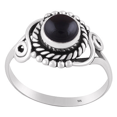 Beautifully Handcrafted Work Around Black Onyx Round Shape 925 Sterling Solid Silver Ring - R3402666-32