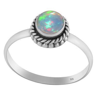 Stunning Rawa & Wire Work Around Ethiopian Opal Round Shape 925 Sterling Solid Silver Ring - R3402673-19