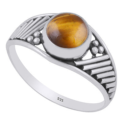 Stunning Wire & Rawa Work Around Tiger's Eye Round Shape 925 Sterling Solid Silver Ring - R3402678-61