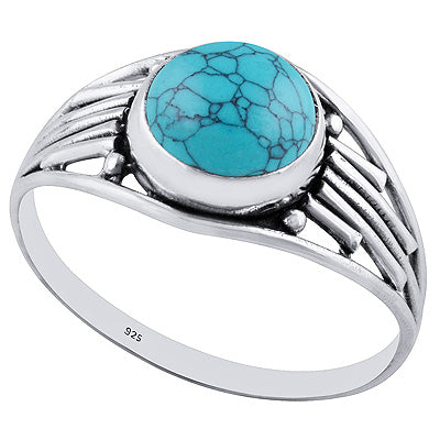 Unique Wirework Turquoise Round Shape 925 Sterling Solid Silver Rings - R3402679-6