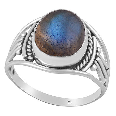 Beautiful Rawa And Wire Work Around Labradorite Oval Shape 925 Sterling Solid Silver Ring - R3402681-10