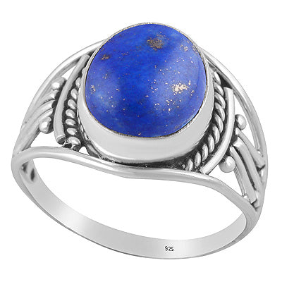 Beautiful Rawa And Wire Work Around Lapis Oval Shape 925 Sterling Solid Silver Ring - R3402681-11