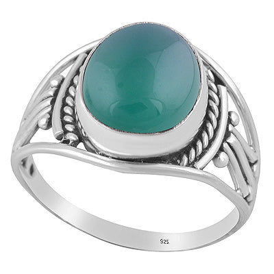 Beautiful Rawa And Wire Work Around Green Onyx Oval Shape 925 Sterling Solid Silver Ring - R3402681-14
