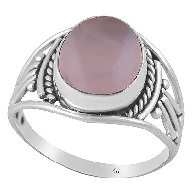 Beautiful Rawa And Wire Work Around Rose Quartz Oval Shape 925 Sterling Solid Silver Ring - R3402681-23