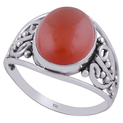 Beautifully Handcrafted Work Around Carnelian Oval Shape 925 Sterling Solid Silver Ring - R3402683-30
