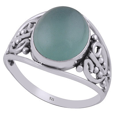 Beautifully Handcrafted Work Around Aqua Chalcedony Oval Shape 925 Sterling Solid Silver Ring - R3402683-35