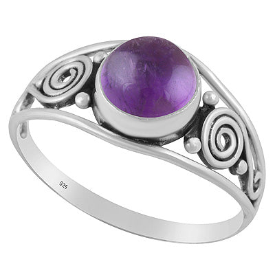 Gorgeous Rawa & Coil Work Around Amethyst Round Shape 925 Sterling Solid Silver Ring - R3402684-1
