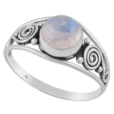 Gorgeous Rawa & Coil Work Around Rainbow Moonstone Round Shape 925 Sterling Solid Silver Ring - R3402684-10