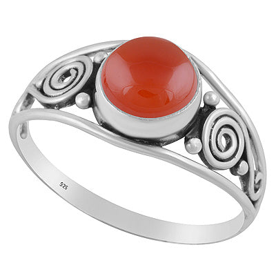 Gorgeous Rawa & Coil Work Around Carnelian Round Shape 925 Sterling Solid Silver Ring - R3402684-17