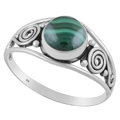 Gorgeous Rawa & Coil Work Around Malachite Round Shape 925 Sterling Solid Silver Ring - R3402684-25