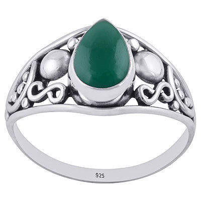 Gorgeous Hand Work on Shank Green Onyx Pear Shape 925 Sterling Solid Silver Ring - R3402687-11