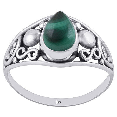 Gorgeous Hand Work on Shank Malachite Pear Shape 925 Sterling Solid Silver Ring - R3402687-15