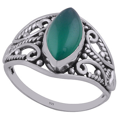 Authentic Wire & Rawa Work Green Onyx Marquise Shape 925 Sterling Solid Silver Ring - R3402688-12