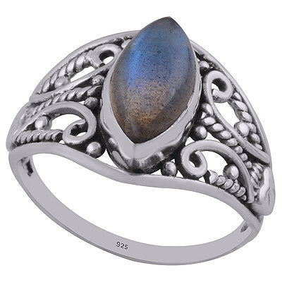 Authentic Wire & Rawa Work Labradorite Marquise Shape 925 Sterling Solid Silver Ring - R3402688-22