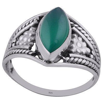 Gorgeous Handcrafted Rawa Work Around Green Onyx Marquise Shape 925 Sterling Solid Silver Ring - R3402689-13