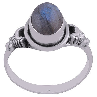 Gorgeous Handcrafted Oxidised Work Around Labradorite Oval Shape 925 Sterling Solid Silver Ring - R3402712-14