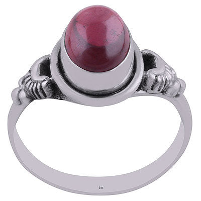 Gorgeous Handcrafted Oxidised Work Around Garnet Oval Shape 925 Sterling Solid Silver Ring - R3402712-2