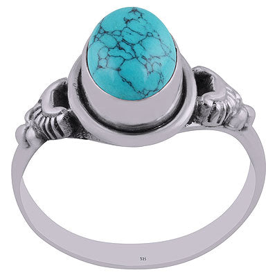 Gorgeous Handcrafted Oxidised Work Around Turquoise Oval Shape 925 Sterling Solid Silver Ring - R3402712-3