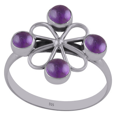 Beautifully Handcrafted work Around Amethyst Round Shape 925 Sterling Solid Silver Ring - R3402714-1