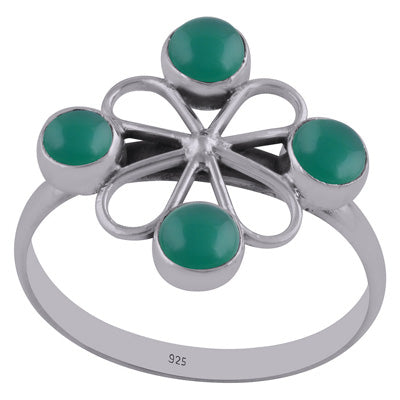 Beautifully Handcrafted work Around Green Onyx Round Shape 925 Sterling Solid Silver Ring - R3402714-17