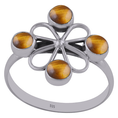 Beautifully Handcrafted work Around Tiger's Eye Round Shape 925 Sterling Solid Silver Ring - R3402714-7