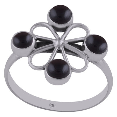 Beautifully Handcrafted work Around Black Onyx Round Shape 925 Sterling Solid Silver Ring - R3402714-9