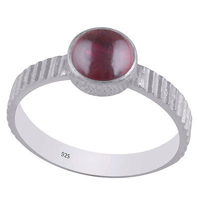 Gorgeous Texture Around Garnet Round Shape 925 Sterling Solid Silver Ring - R3402732-52