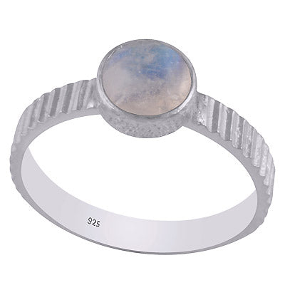 Gorgeous Texture Around Rainbow Moonstone Round Shape 925 Sterling Solid Silver Ring - R3402732-54