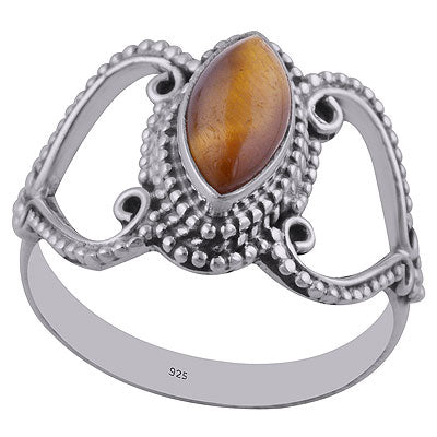 Stunning Cut & Rawa Work Around Tiger's Eye Marquise Shape 925 Sterling Solid Silver Ring - R3402735-6