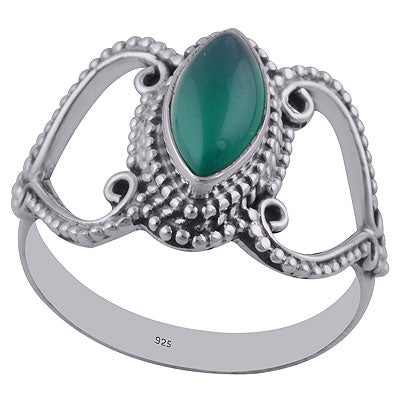 Stunning Cut & Rawa Work Around Green Onyx Marquise Shape 925 Sterling Solid Silver Ring - R3402735-9