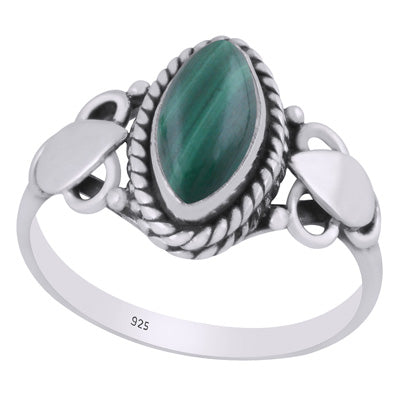 Stunning Twisted Wire Work Around Malachite Marquise Shape 925 Sterling Solid Silver Ring - R3402757-13
