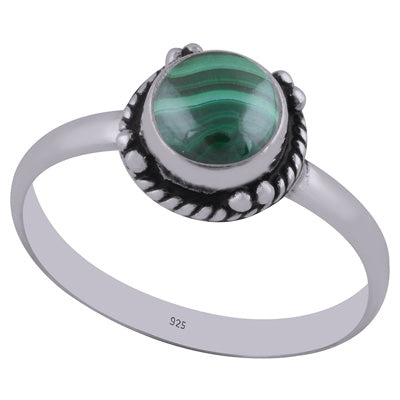 Stunning Twisted Wire & Rawa Work Around Malachite Round Shape 925 Sterling Solid Silver Ring - R3402762-14