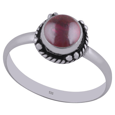 Stunning Twisted Wire & Rawa Work Around Garnet Round Shape 925 Sterling Solid Silver Ring - R3402762-7